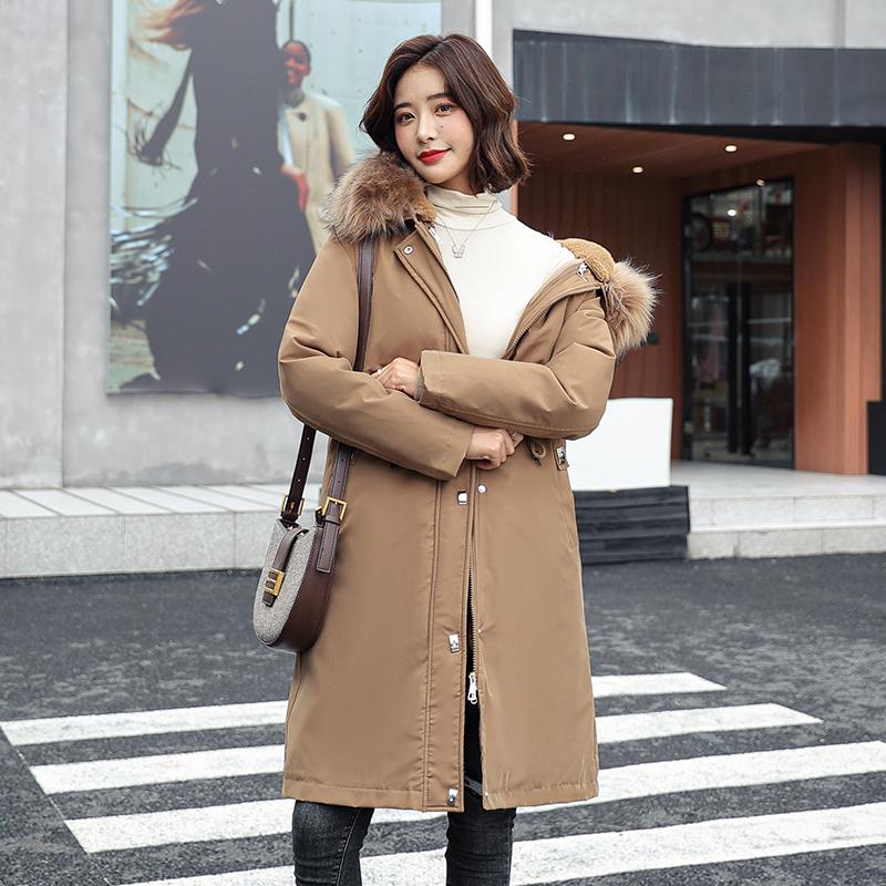 Women's Down & Parkas Fashion Cotton Liner Long Hooded Parka With Fur Collar Winter Jacekt Women 2021 Ladies Slim Waist Coat