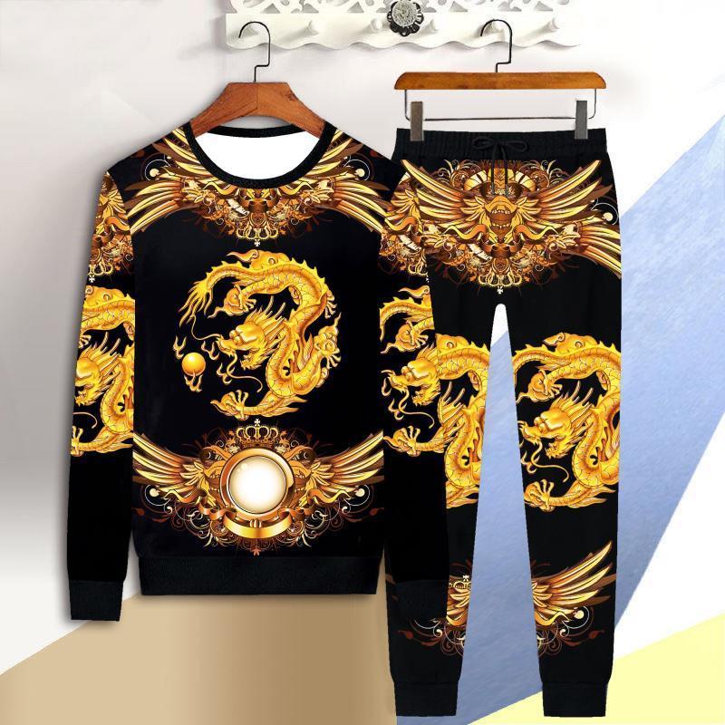 men's sportswear suit male 3D bull head short-sleeved casual slim T-shirt trousers 2-piece set 3D tiger print T-shirt pants 201210