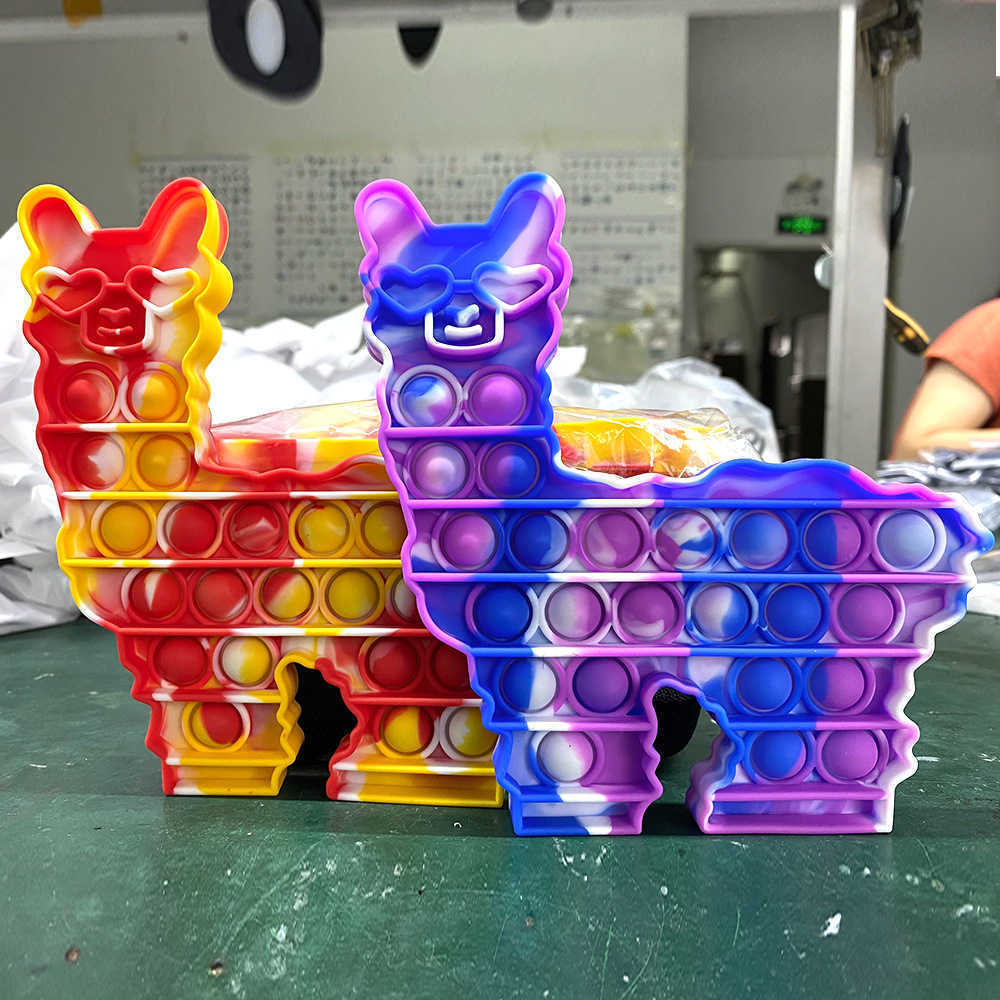 Alpaca Shape Llama Party Push Pop Bubble Popper Tie Dye Fidget Poo-Its Finger Puzzle Silicone Squeezy Cartoon Animal Toys Stress Relief Game