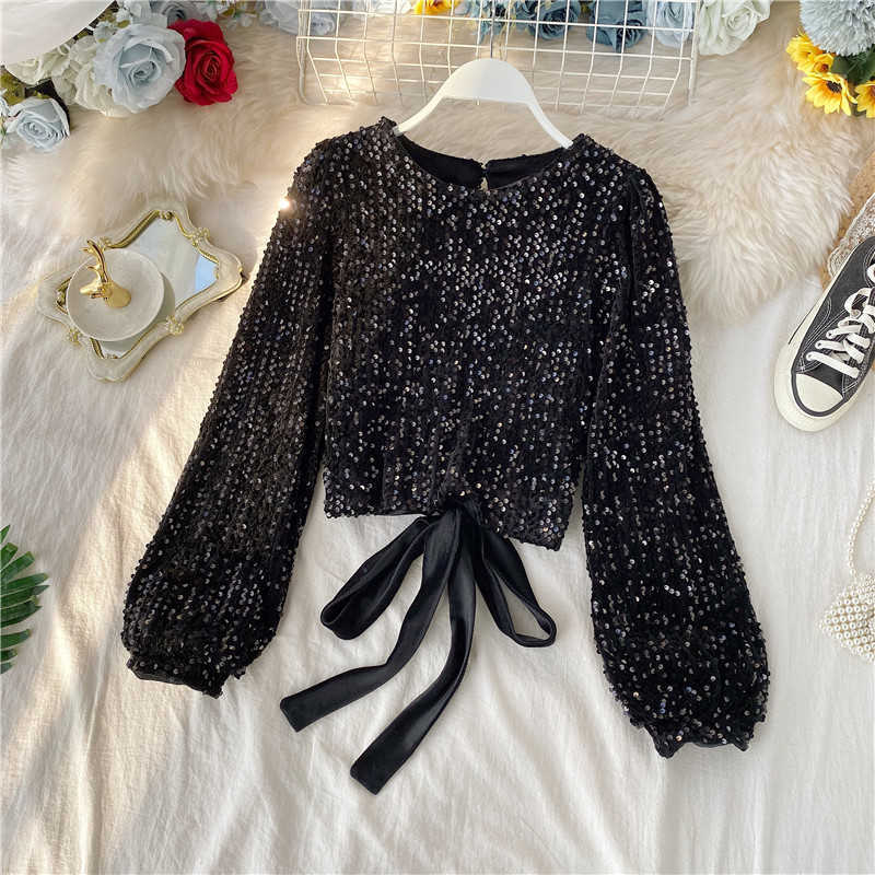 LY VAREY LIN Spring Autumn Women Lantern Long Sleeve Lace Up Bow Design Slim Tees Tops O Neck Pullover Sequin Patchwork T-shirts 210526, Black
LY VAREY LIN Spring Autumn Women Lantern Long Sleeve Lace Up Bow Design Slim Tees Tops O Neck Pullover Sequin Patchwork T-shirts 210526, Black