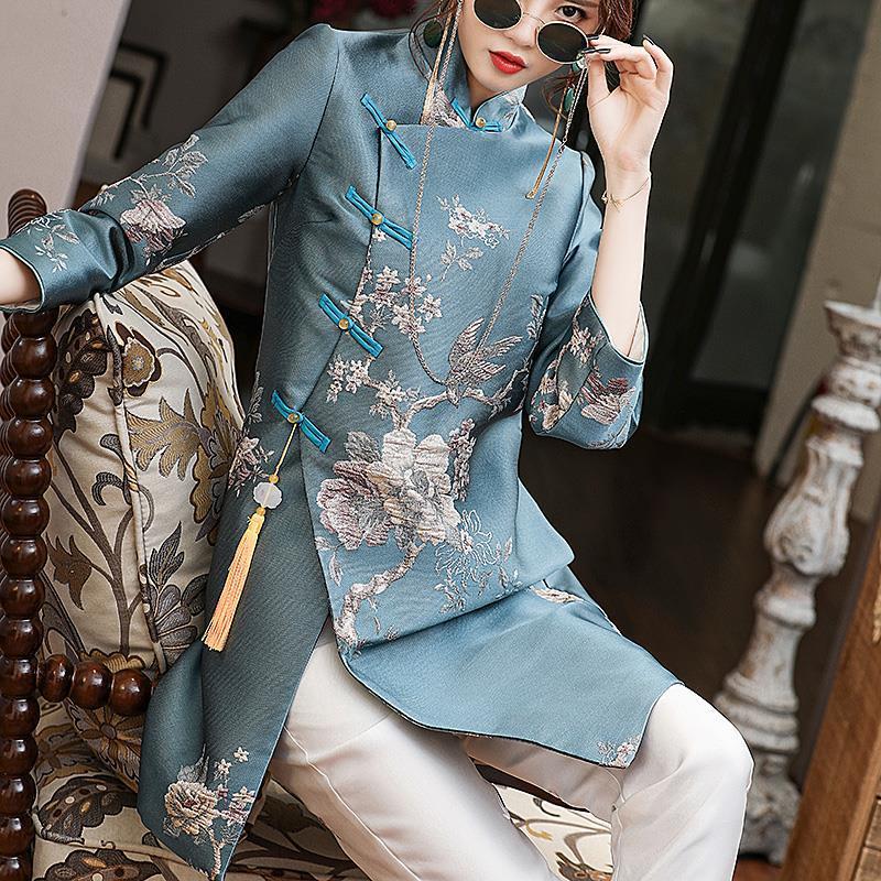 Ethnic Clothing Blue Satin Embroidery Floral Qipao Tops Chinese Vintage Button Formal Blouse Casual Mandarin Collar Outwear Coat Bigsize 3xl
Ethnic Clothing Blue Satin Embroidery Floral Qipao Tops Chinese Vintage Button Formal Blouse Casual Mandarin Collar Outwear Coat Bigsize 3xl