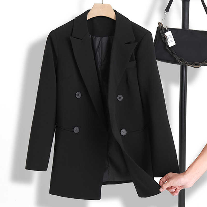 Women Blazer Spring Casual double breast Pockets Jackets Female Retro Suits Coat Feminino blazers 210524