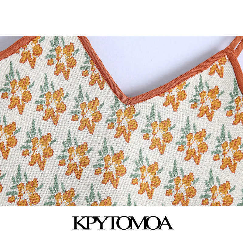 KPYTOMOA Women Sweet Fashion Jacquard Cropped Knitted Tank Top Vintage Backless Thin Straps Female Camis Chic Tops 210625