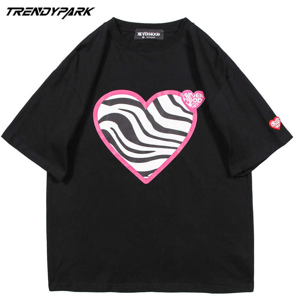 Men's Hip Hop Streetwear Tshirts Harajuku Plastic Heart T-Shirts Mens Casual Cotton Short Sleeve Tees Shirts Oversized Tops 210601