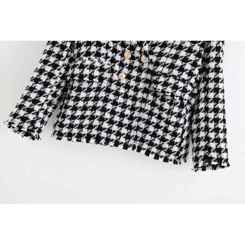 Fashion Houndstooth Women Jackets Autumn Casual Button-fly Ladies Coats Loose Female Jacket Pockets Girls Chic Coat 210527