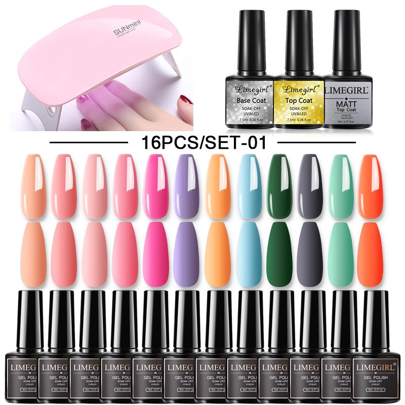 Nail Art Kits Limegirl Multiple Colour Gel Polish Set 80 Colors Semi Permanent UV Led Varnish Soak Off Lacquers Base Top Coat