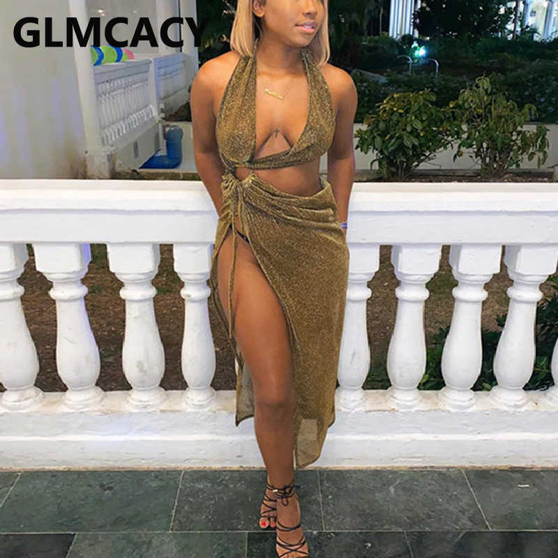 Summer Glitter Sparkly Dress Sexy Evening Party Club Slit Dresses 210702