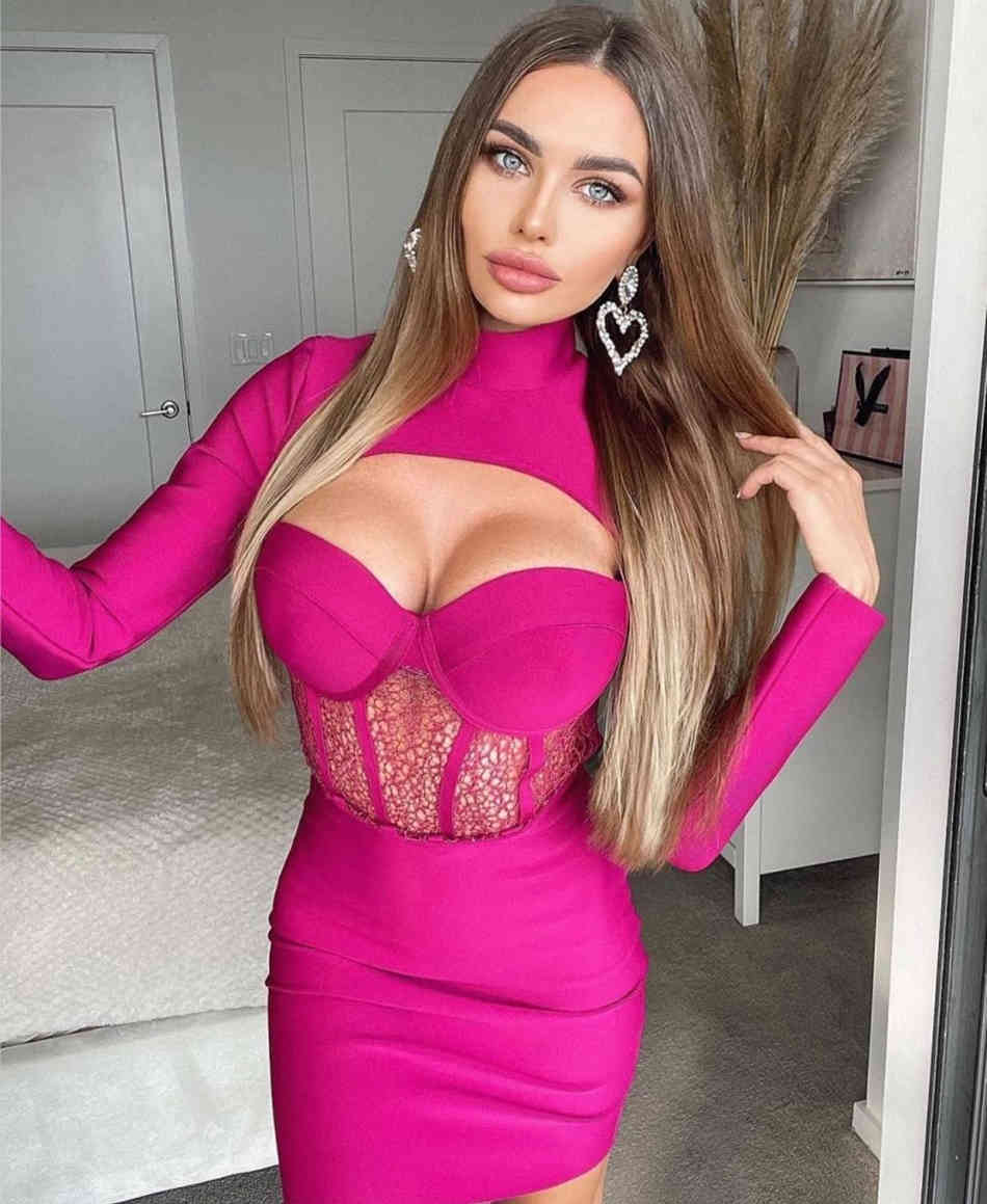 High Quality Women's Purple Black Long Sleeve Lace Hollow Rayon Bandage Dress Elegant Club Party Vestidos 210525