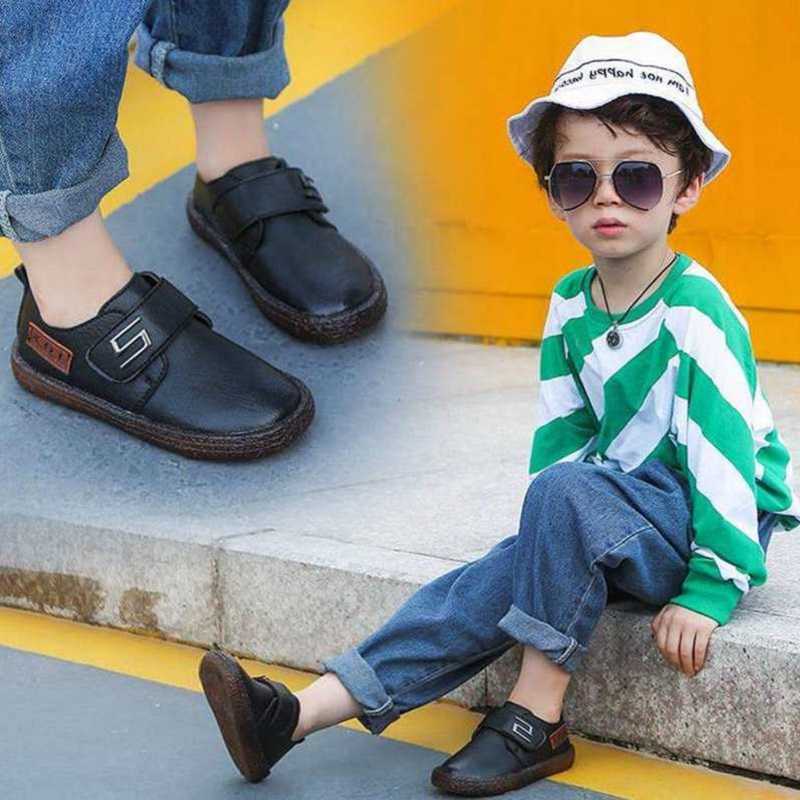 Kids Leather Shoes For Boys Wedding School Show Flats Shoes Classic Children Black Loafer Moccasins Fashion British Style Spring X0703
