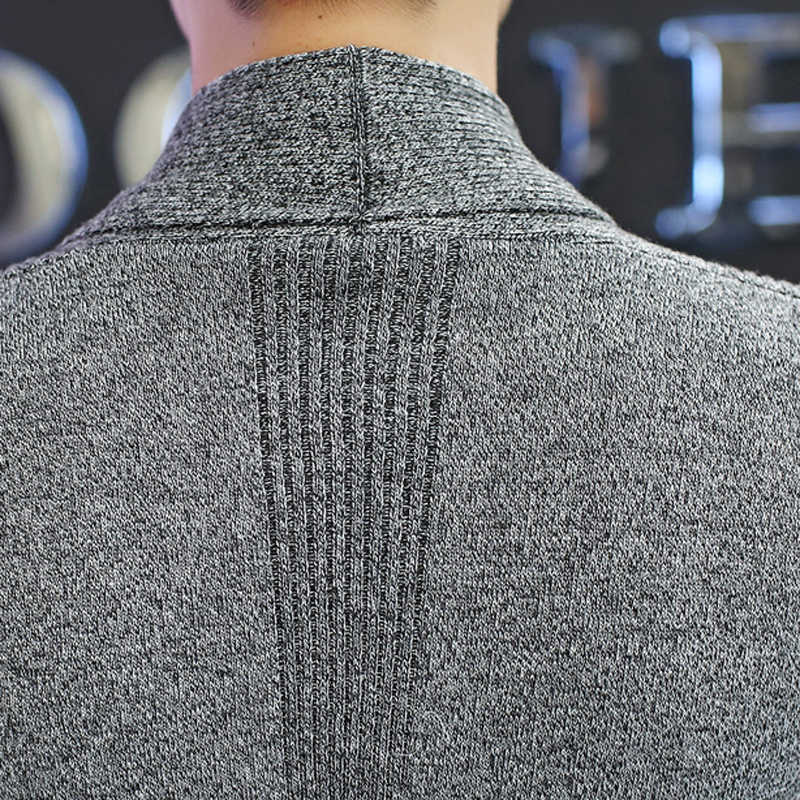 Autumn Winter Fashion Long Men's Knitted Cardigan Jacket -sleeved Solid Color Stretch Trendy 211008