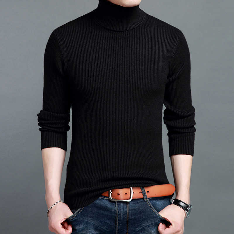 Autumn Man Turtleneck Korean Style Slim Fit Sweaters Knit Male Winter Wool Thicken Casual Black Mens Clothing Ropa De Hombre 210604