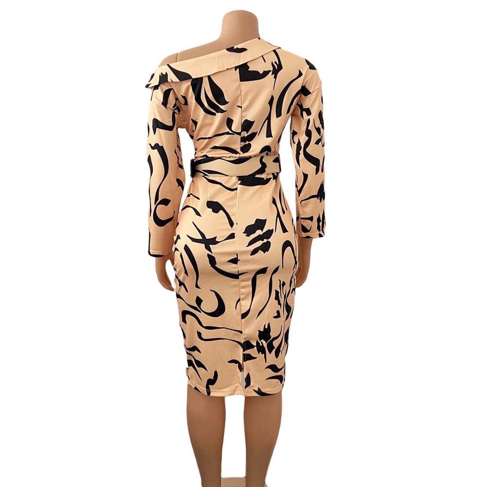 Women Print Dresses Elegant Office Ladies Long Sleeves Autumn Fashion with Wasit Belt Classy Female Vestidos Work Wear Lady 210303