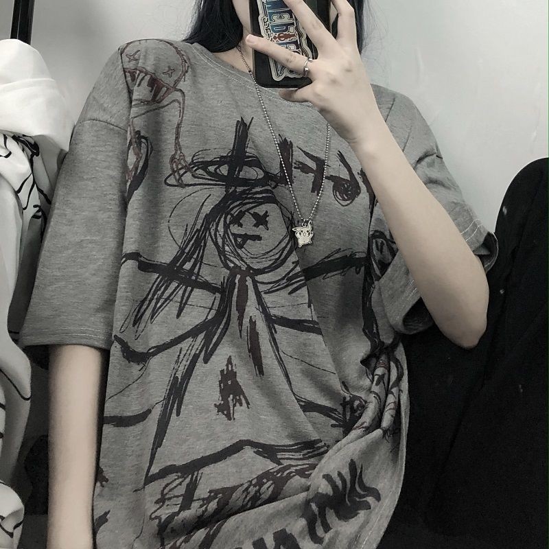 Gothic Vintage Preppy T Shirt Women Clothing T-shirt Clothes Streetwear Harajuku High Street Tops Summer Tshirt 220315