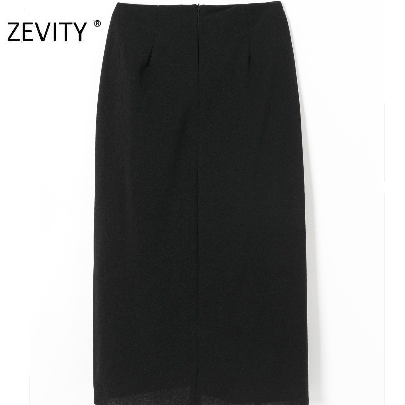 Zevity Women fashion black white color knotted split casual slim A line skirt faldas mujer ladies chic back zipper skirts QUN687 210309