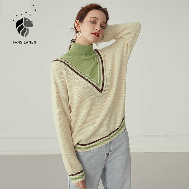 FANSILANEN Patchwork vintage turtleneck knitted sweater Womne autumn winter oversized white pullover Knitwear elegant jumper 210607, Beige
FANSILANEN Patchwork vintage turtleneck knitted sweater Womne autumn winter oversized white pullover Knitwear elegant jumper 210607, Beige
