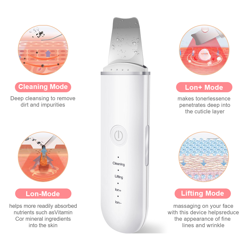 Ultrasonic Skin Scrubber Blackhead Remover Face Scrubber Cleanser Facial Pore Cleaner Face Lifting USB Face Skin Scraper Peeling 210304