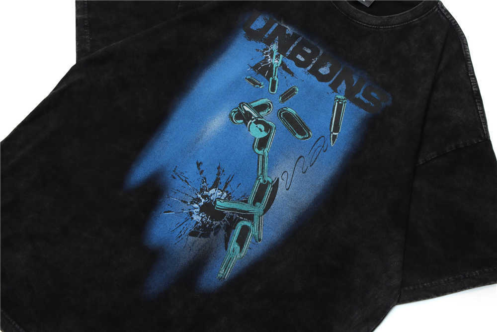 Men's Oversized T Shirt Hip Hop Breaking Chains Print Washed Tshirt Summer Short Sleeve Streetwear Cotton Casual T-Shirt 210601