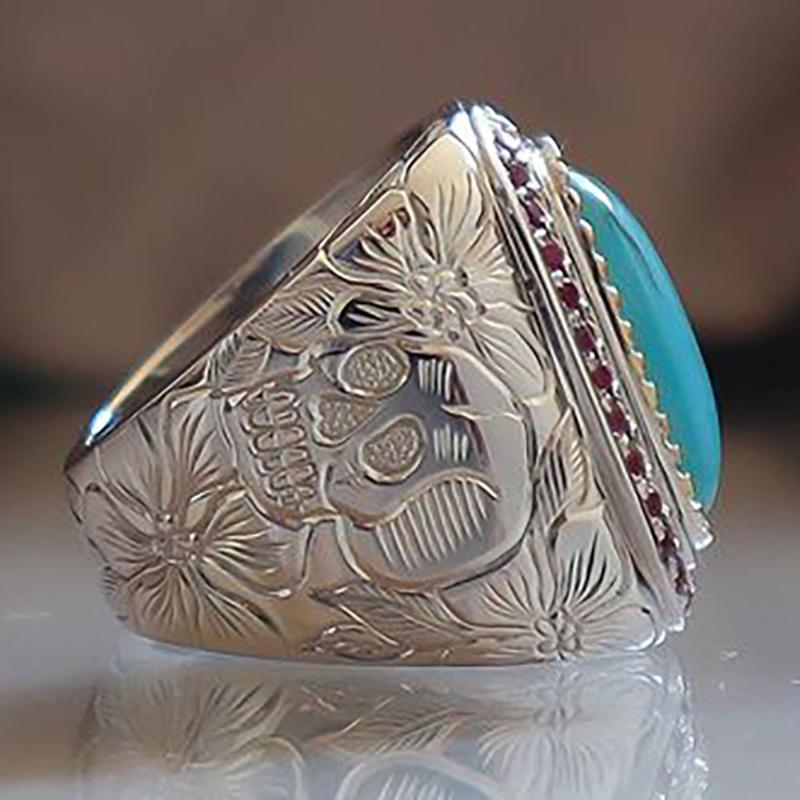 Cluster Rings Retro Bohemian Red Zircon Stone Mosaic Ring For Women Men Wide Finger Joint High Quality Ancient Flowers Pattern