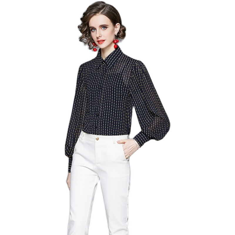 Women Spring Fashion Dot Striped Blouse Shirt Female Black Elegant Single Breasted Office Work Chiffon Chemise Lady Tops Blouses 210525
Women Spring Fashion Dot Striped Blouse Shirt Female Black Elegant Single Breasted Office Work Chiffon Chemise Lady Tops Blouses 210525