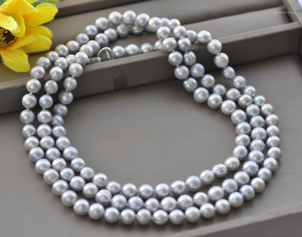 17"~50" 10mm Gray Round Freshwater Pearl Necklace Chains