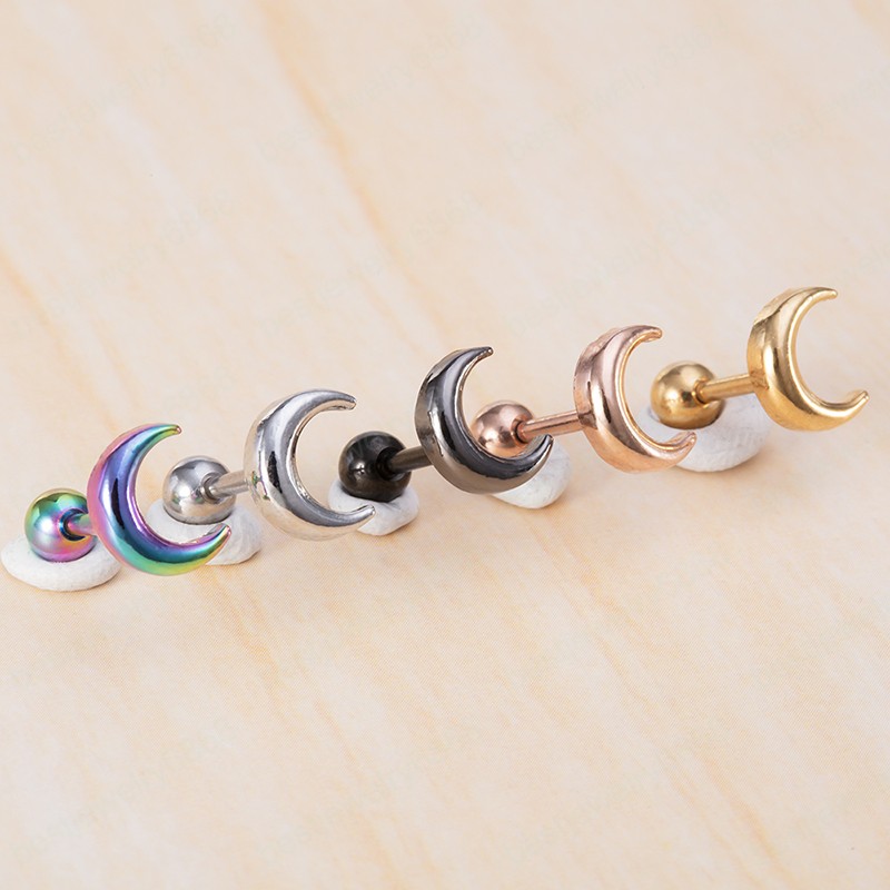 Moon Cartilage Stud Earring for Women Helix Piercing Stainless Steel Conch Ear studs Tragus Earrings Jewelry