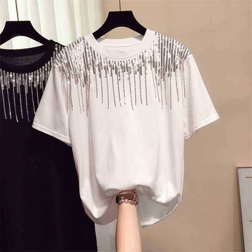 Korean Women With Sequins T Shirt Summer Short Sleeve Loose Tassel Streetwear White Tee Woman Casual Tops Clothing 210525
Korean Women With Sequins T Shirt Summer Short Sleeve Loose Tassel Streetwear White Tee Woman Casual Tops Clothing 210525
