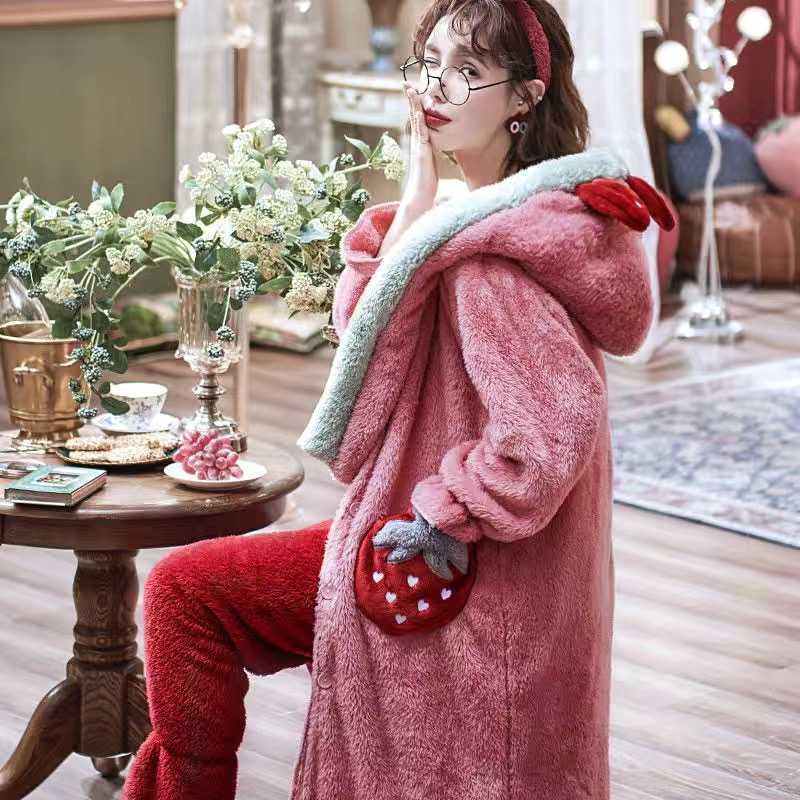 Winter Flannel Pajamas Set For Women Animal Thick Warm Cute Long Sleeves Sleepwear Loose Pyjamas Suit Homewear Clothes 210924