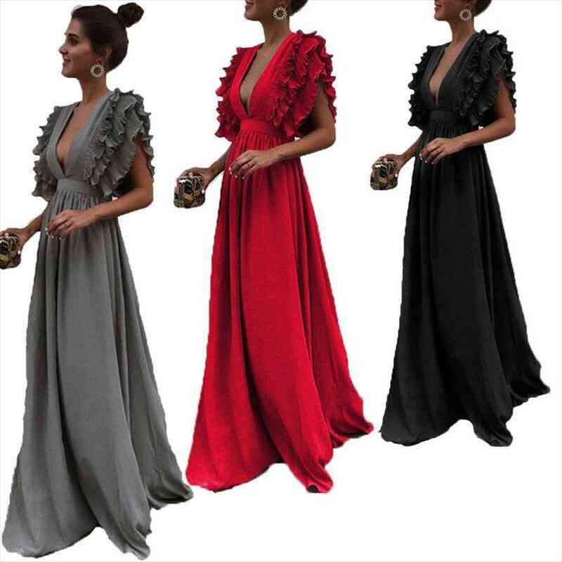 Trendy Sexy Solid V Neck Womens Dresses Butterfly Sleeve Grace Prom Ball Gown Formal Evening Party Maxi Dress One Piece, Black;gray
Trendy Sexy Solid V Neck Womens Dresses Butterfly Sleeve Grace Prom Ball Gown Formal Evening Party Maxi Dress One Piece, Black;gray