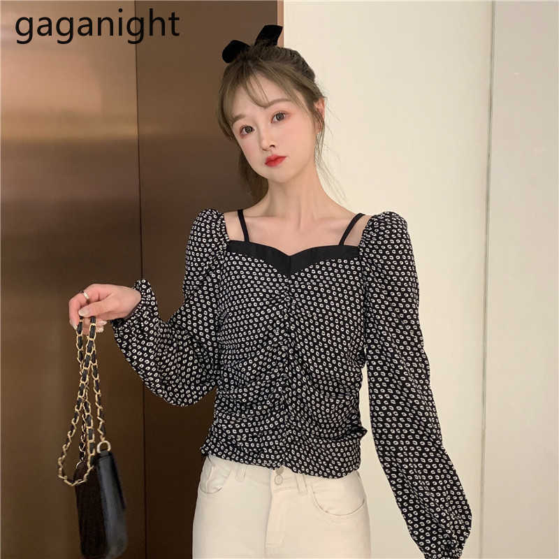 Korean Women Spring Off Shoulder Tops Square Collar Casual Blouses Office Ladies Slim Puff Sleeves Fashion 210601