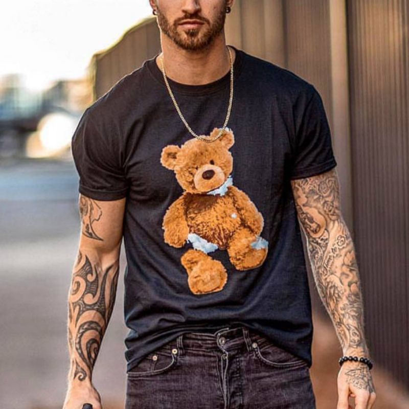 Bear design men's 100% cotton T-shirt, high quality, comfortable, fresh and breathable, daily travel street parties, White;black
Bear design men's 100% cotton T-shirt, high quality, comfortable, fresh and breathable, daily travel street parties, White;black