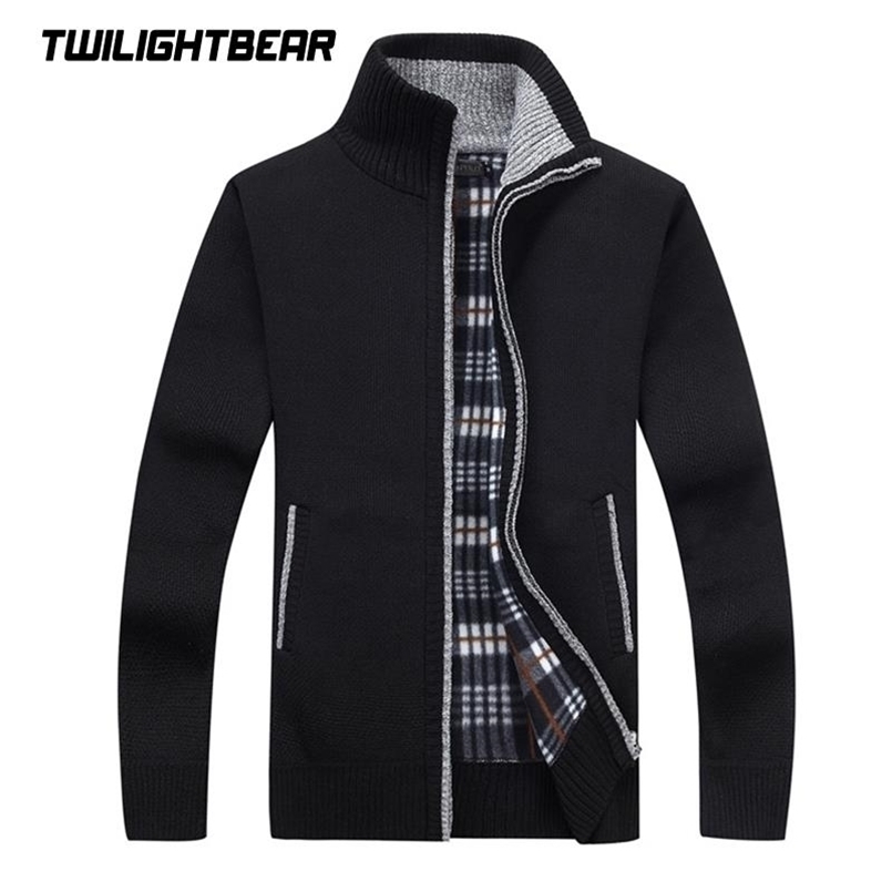 4XL 5XL Mens Fleece Sweate Autumn Winter Warm Cashmere Dress Slim Fat Wool Zipper Casual Sweater Men Knitted Coat AG1383 211008