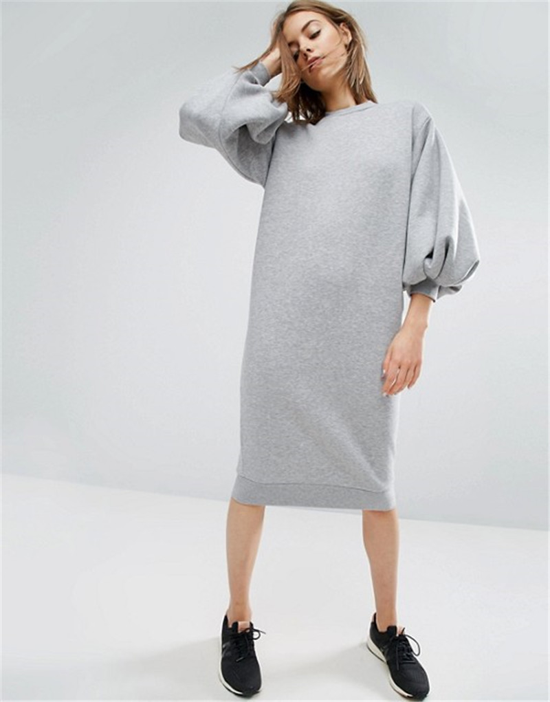 AEL Space Cotton Sweatshirt Dress Bishop Sleeve Backless Long Dresses Loose Plus Size Hight Quality Women Clothing 201102