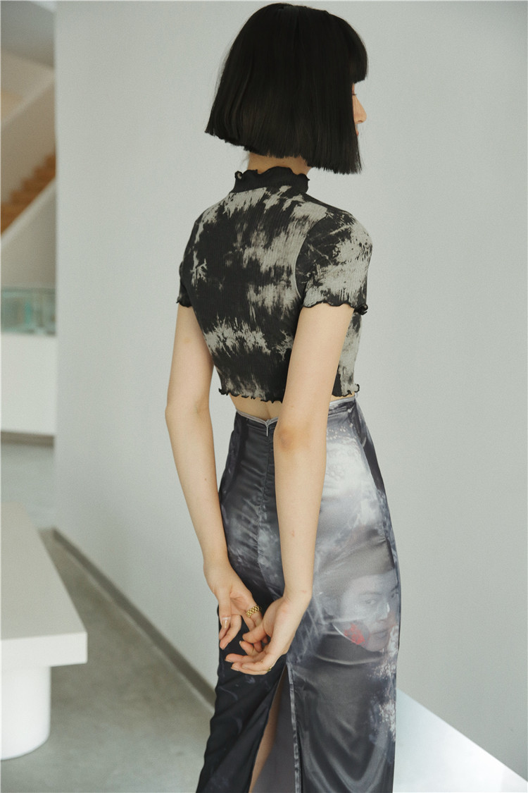 CHEERART Vintage Hollow Out High Waist Pencil Skirt Summer Print Layer Mesh Long Midi Skirt Grey Bodycon Ladies Skirt 210306