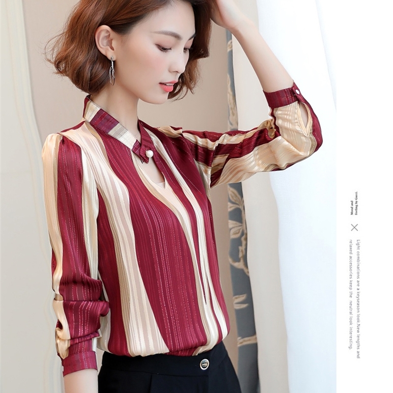 plus size tops women blouse fashion woman blouses office striped shirt chiffon blouse shirt long sleeve women shirts Z06 60 210225