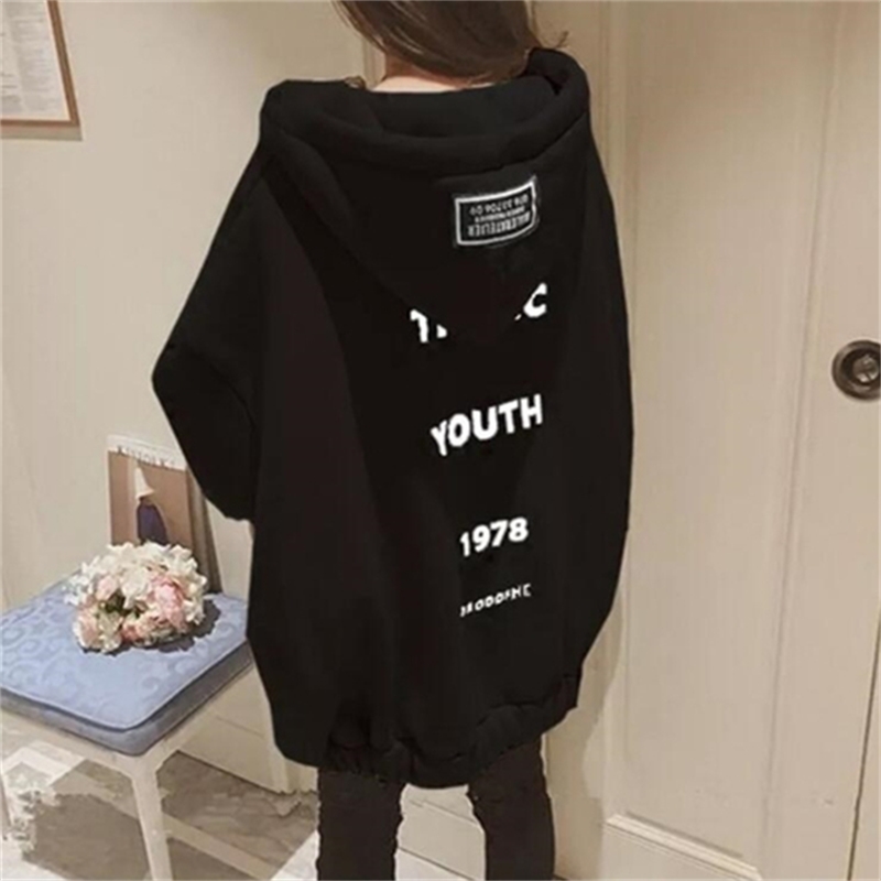 oversized Velvet Zip-up Womens Hoodies Women Letter Printed Loose tops Hooded Thicker Warm Sweatshirts Plus size clothes 201112