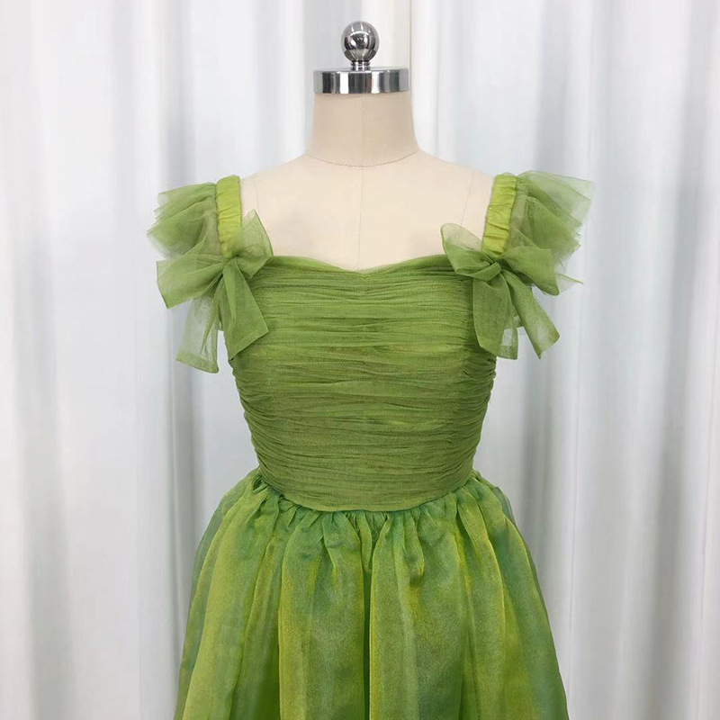 Women's Runway Dresses Spaghetti Straps Ruffles Bow Detaiing Ruched Bodice Elegant Long Party Prom