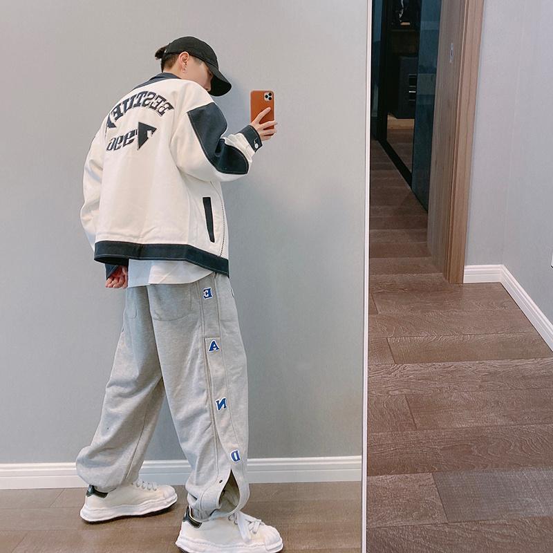 Men's Jackets Dannyandzee Autumn Guochao High Street Loose Blue And White Color Matching Bright Line Work Jacket Ins Winter