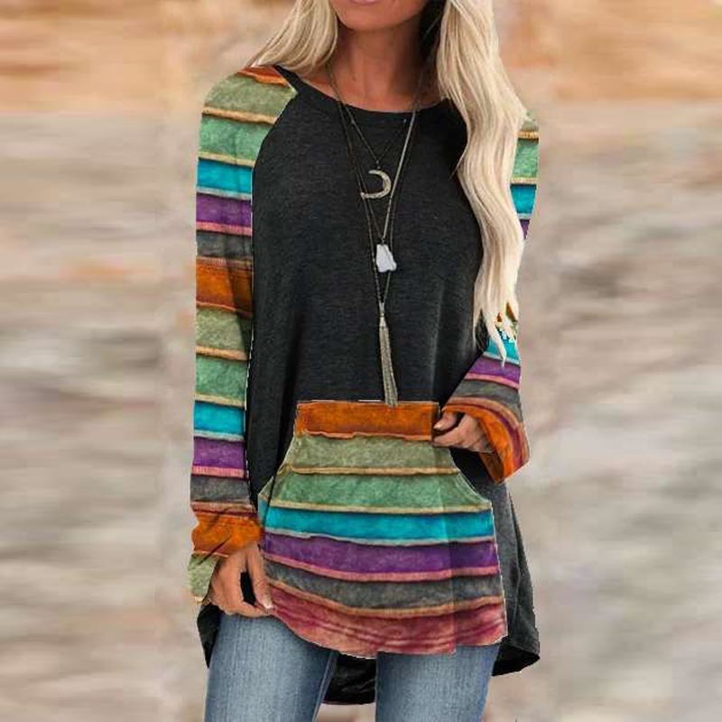 Womens Casual Round Neck Tshirts Loose Long Sleeve Pullover T-shirt Harajuku Printed Tops Ladies O Neck Streetwear 210302