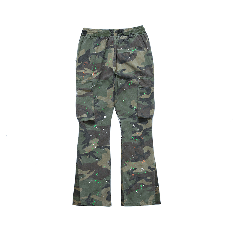 Hip-hop Splash Flared Pants Men and Women Pockets Drawstring Loose Cargo Pants Streetwear Baggy Trousers