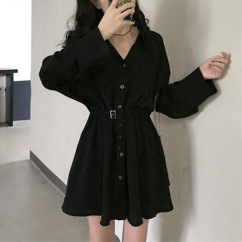 Casual Dresses Black Shirt Skirt Women Loose Sweet Long Sleeve V-neck Fashion Ladies Young Girl Korean Dress
Casual Dresses Black Shirt Skirt Women Loose Sweet Long Sleeve V-neck Fashion Ladies Young Girl Korean Dress