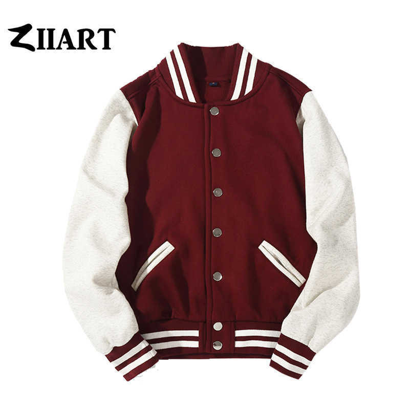 Man Boys Baseball jackets S 3XL Wine Red Black Royal Blue Red Navy Blue Couple Clothes Autumn Winter ZIIART 210818