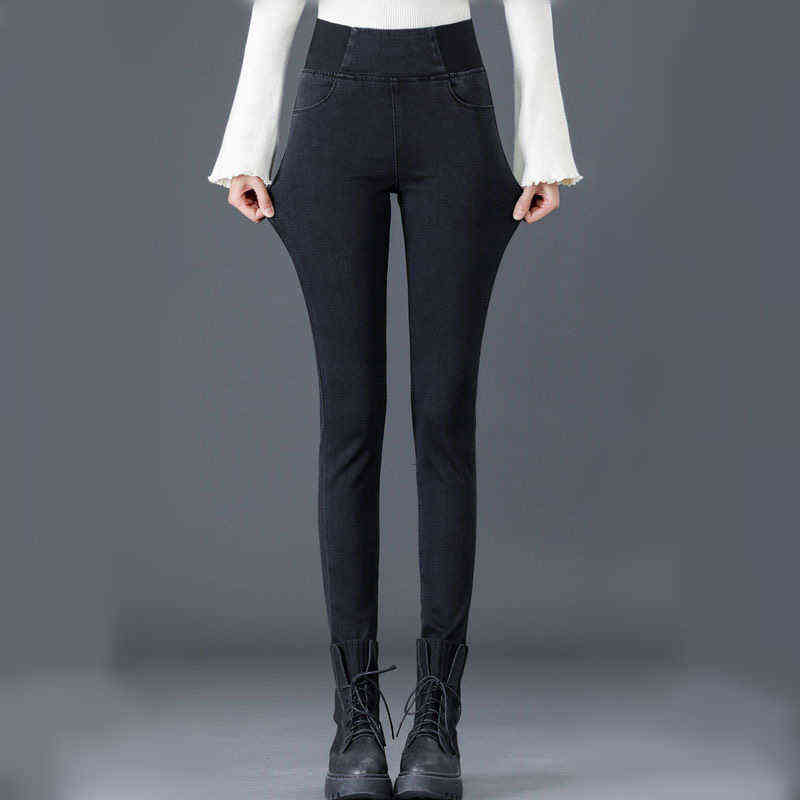 Vintage High waist skinny denim pencil pants Women's large size casual Stretch jeans female Elastic wais street wear trousers 211111