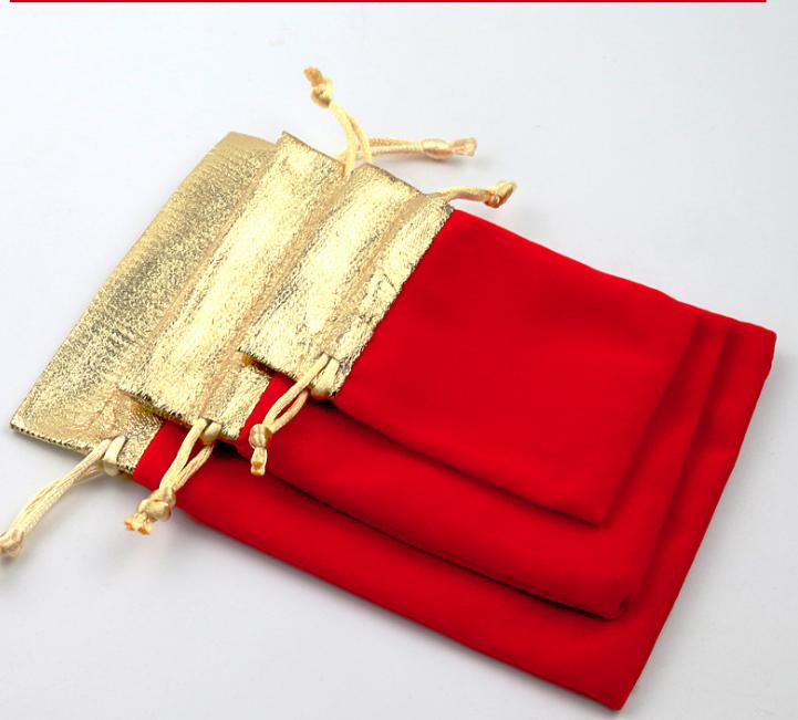 2021 Velvet Drawstring Pouches Bags gold side flannel bags Gift bag Flocked jewelry pouch Favor Holders velvet drawstring bag multi color