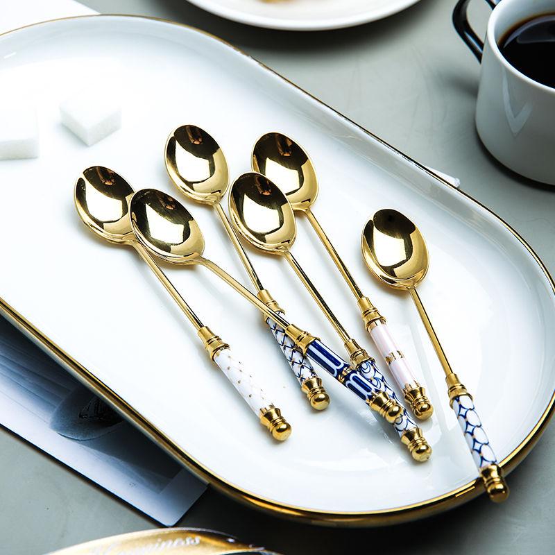 Spoons Stainless Steel Dessert Spoon Gold Coffee Milk With Ceramic Long Handle Ice Cream Fruit Cake Honey Stirring
Spoons Stainless Steel Dessert Spoon Gold Coffee Milk With Ceramic Long Handle Ice Cream Fruit Cake Honey Stirring