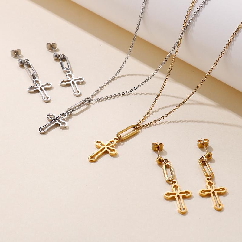 Earrings & Necklace Fashion Personality Stainless Steel Gold Metal Hollow Jesus Cross Pendant Jewelry Set Ladies Simple Female Pendan, Silver
Earrings & Necklace Fashion Personality Stainless Steel Gold Metal Hollow Jesus Cross Pendant Jewelry Set Ladies Simple Female Pendan, Silver