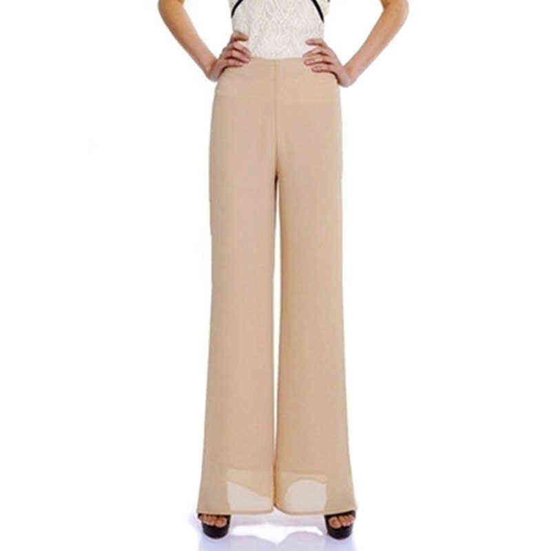 Sale Summer Female Wide Leg Pants Womens High Waist Double Layers Split Chiffon Loose Black Elegant Trousers 211115