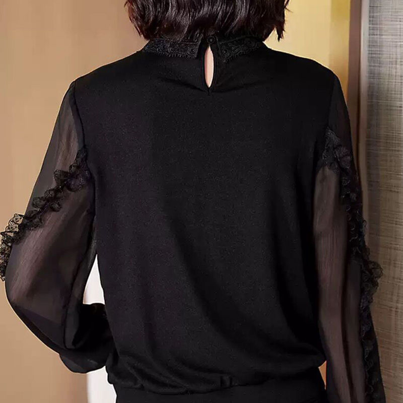 Women Spring Autumn Style Chiffon Blouses Shirts Lady Casual Peter Pan Collar Patchwork Chiffon Blusas Tops DF3795 210225