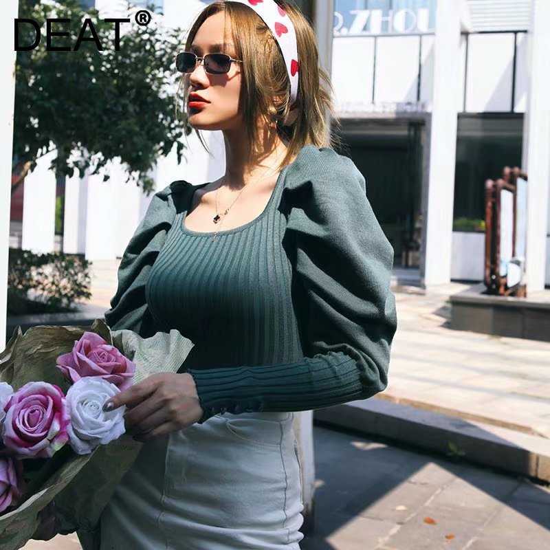 DEAT Spring Autumn Arrivals Knitted Bodysuits Women Square Collar Puff Sleeve Bodysuit Solid Color Slim Romper MK607 210709, Brown
DEAT Spring Autumn Arrivals Knitted Bodysuits Women Square Collar Puff Sleeve Bodysuit Solid Color Slim Romper MK607 210709, Brown
