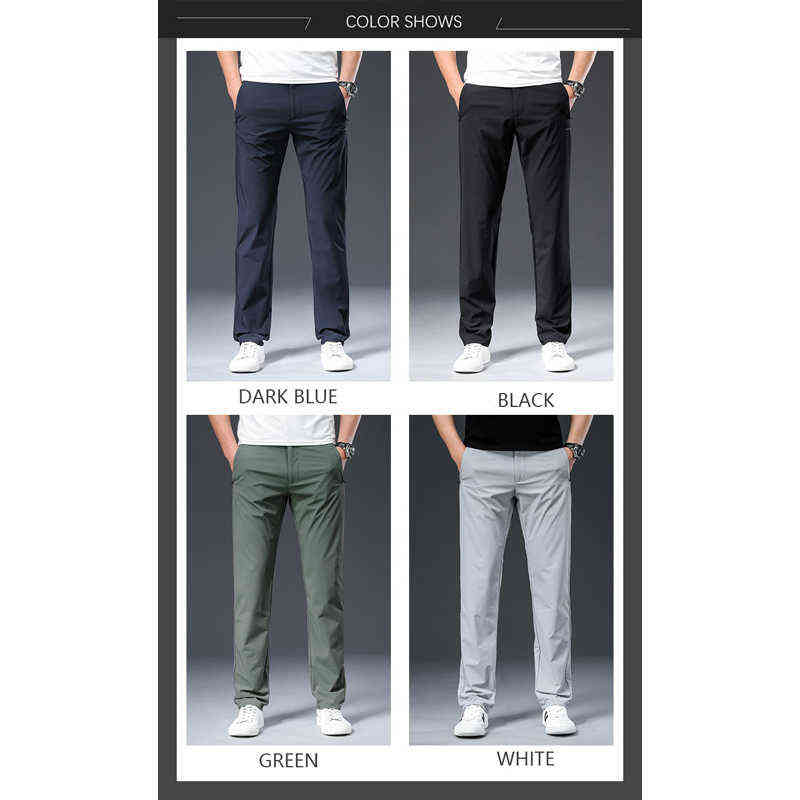 BROWON Male Trousers Summer Nylon Solid Color Straight Mid Loose Full Length Smart Casual Pants Work Pants 211112