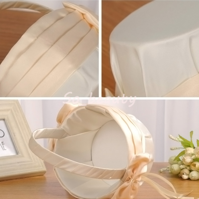 Champagne Lace Girl Basket Elegant Satin With Bow knot Round Wedding Favors Decoration L5645